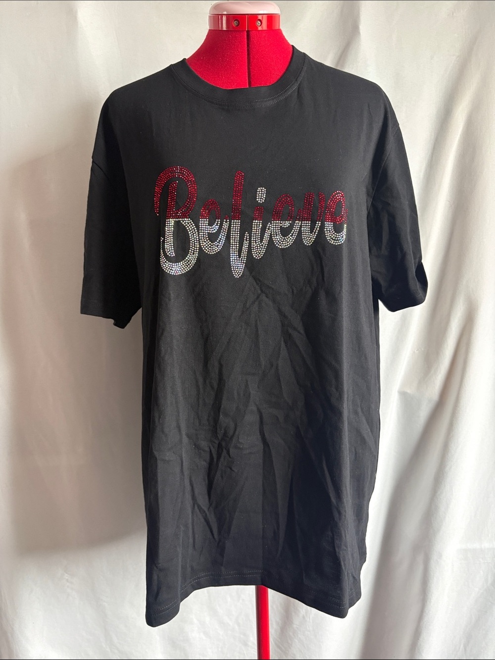 Black 'Believe' Rhinestone Short-Sleeve Tee